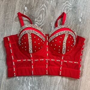 Red Embellished Women's Bra